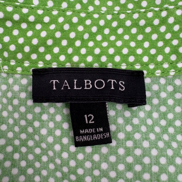 Talbots Green Polka Dot Sleeveless Blouse Size 12 Cotton & Spandex y2k - Picture 2 of 6